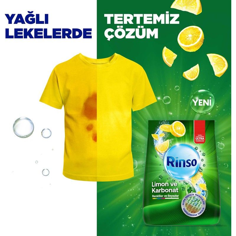 Toz Çamaşır Deterjanı Renkliler ve Beyazlar İçin Limon ve Karbonat 8 Kg görsel 3